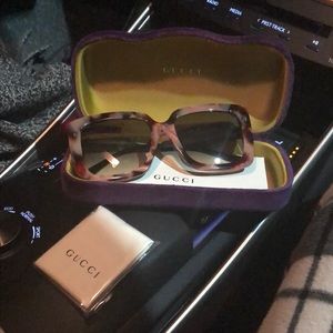 Gucci Square Pink Marble Antique Gold Sunglasses